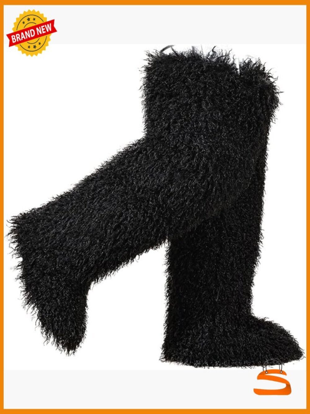 Faux fur knee-high boots, Y2K over-the-knee fluffy flat boots 28in